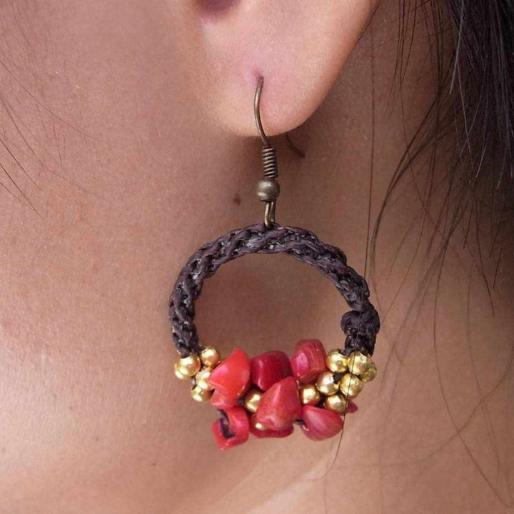 Neptune Wax Chord and Stone Earrings -Thailand-Jewelry-Lumily-Red-Lumily MZ Fair Trade Nena & Co Hiptipico Novica Lucia's World emporium