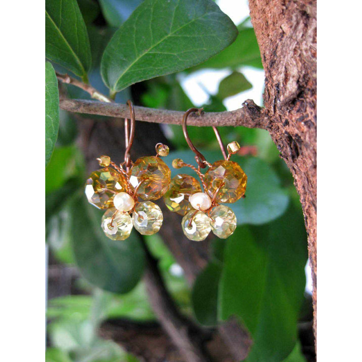 Butterfly Crystal Bead Earrings - Thailand-Jewelry-Lumily-Yellow-Lumily MZ Fair Trade Nena & Co Hiptipico Novica Lucia's World emporium