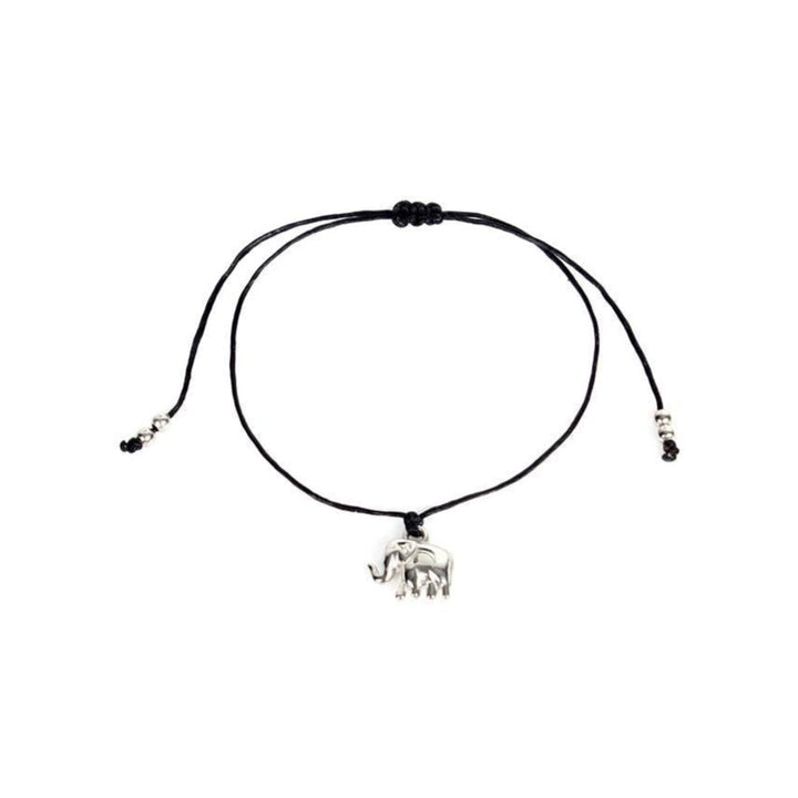 Wax String Bracelet With Elephant And Beads - Thailand-Jewelry-Lumily-Black-Lumily MZ Fair Trade Nena & Co Hiptipico Novica Lucia's World emporium