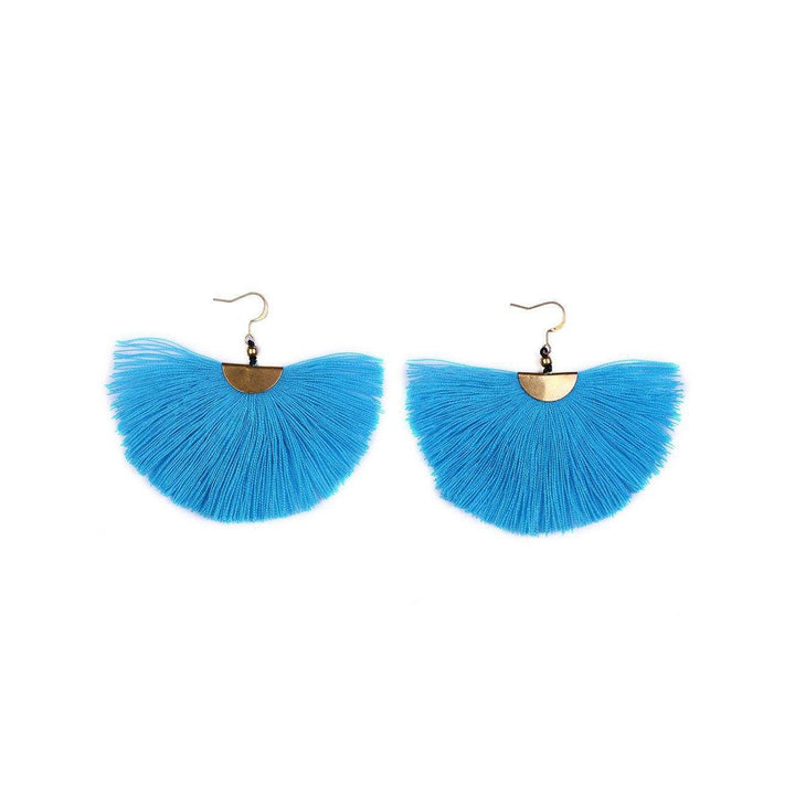 Cleo Fan Brass Earrings - Thailand-Jewelry-Lumily-Light Blue-Lumily MZ Fair Trade Nena & Co Hiptipico Novica Lucia's World emporium