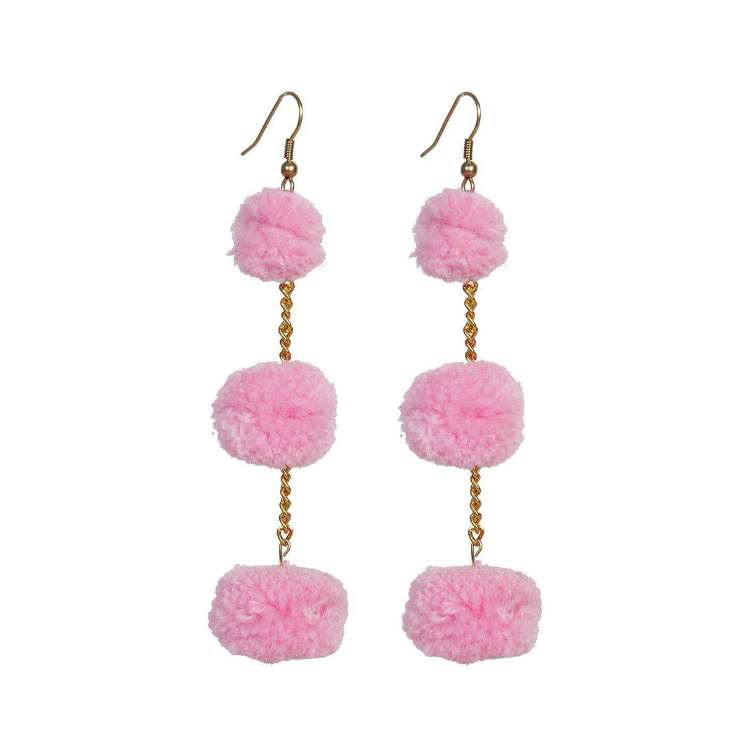 Pom Pom Triple Earrings - Thailand-Jewelry-Nu Shop-Light Pink-Lumily MZ Fair Trade Nena & Co Hiptipico Novica Lucia's World emporium