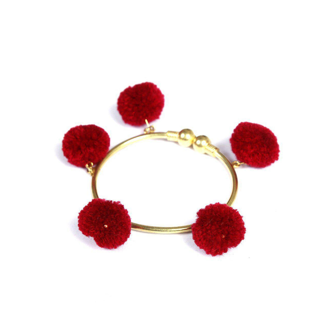 PomPom Brass Cuff Bracelet - Thailand-Jewelry-VKP Handicraft-Red-Lumily MZ Fair Trade Nena & Co Hiptipico Novica Lucia's World emporium