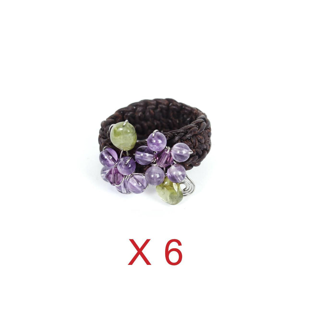 BUNDLE: Handmade Purple Flower With Wax String Ring 6 & 5 Pieces - Thailand-Jewelry-Lumily-6 Piece Bundle-Lumily MZ Fair Trade Nena & Co Hiptipico Novica Lucia's World emporium