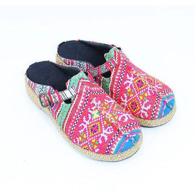 Hmong Fabric Boho Upcycled Slip On Shoes - Thailand-Apparel-Lumily-Pink-Lumily MZ Fair Trade Nena & Co Hiptipico Novica Lucia's World emporium
