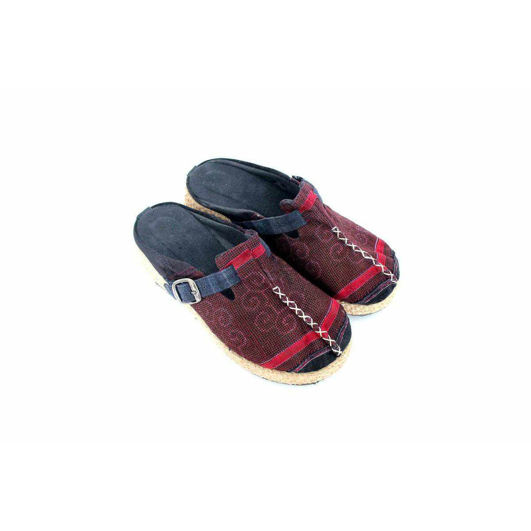 Vintage Hmong Textile Boho Upcycled Slip On Shoes - Thailand-Apparel-Lumily-Brown-Lumily MZ Fair Trade Nena & Co Hiptipico Novica Lucia's World emporium