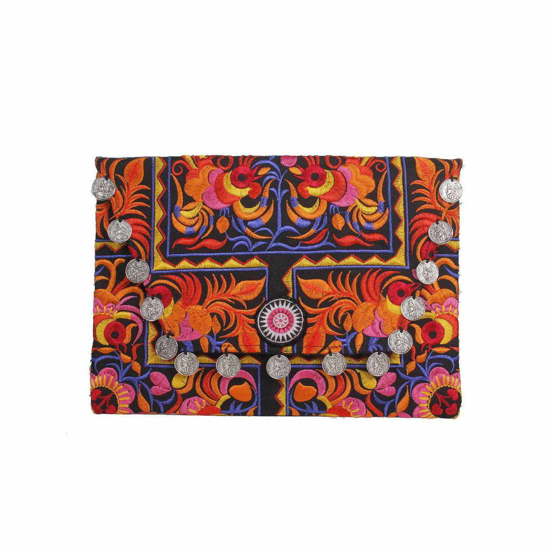 Hmong Embroidered Carnival Coin Clutch | iPad Bag - Thailand-Bags-Lumily-Orange & Blue-Lumily MZ Fair Trade Nena & Co Hiptipico Novica Lucia's World emporium