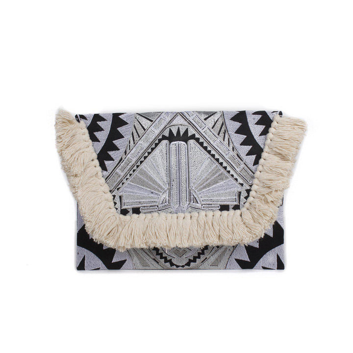 Embroidered Multi Tassel Bird Clutch Bag - Thailand-Bags-Lumily-Silver-Lumily MZ Fair Trade Nena & Co Hiptipico Novica Lucia's World emporium