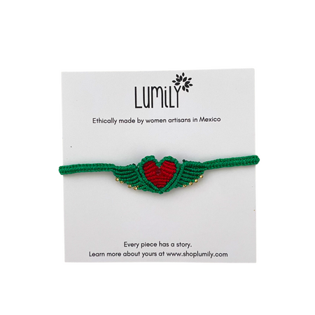 Macrame Woven Heart Wings Pull String Bracelet - Mexico-Bracelets-Lumily-Lumily MZ Fair Trade Nena & Co Hiptipico Novica Lucia's World emporium