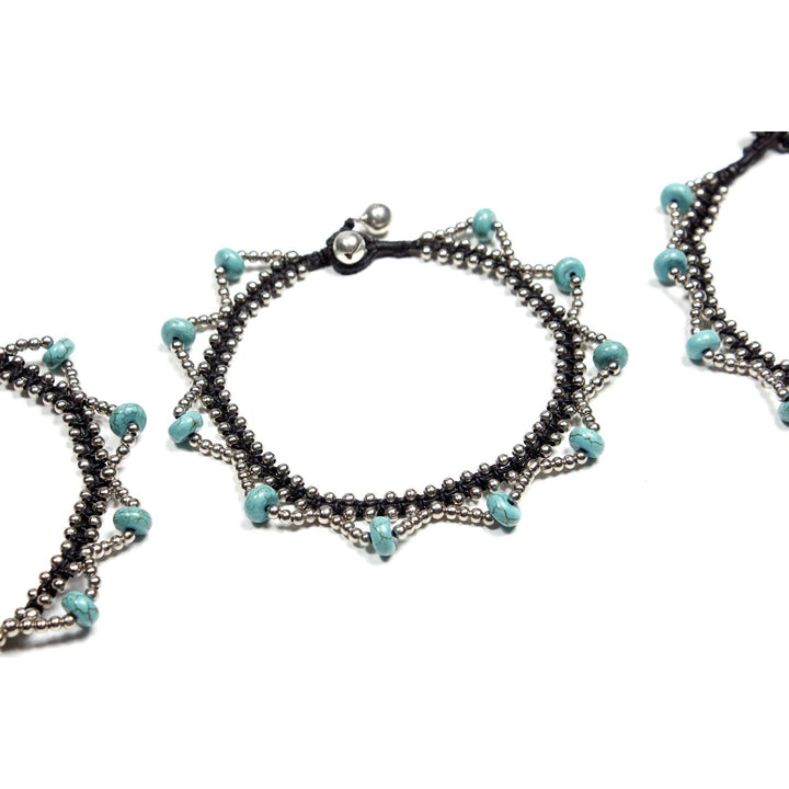 BUNDLE: Turquoise With Silver Beaded & Bells Anklet 3 Pieces - Thailand-Anklets-Lumily-Lumily MZ Fair Trade Nena & Co Hiptipico Novica Lucia's World emporium