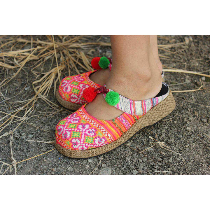 Upcycled Hmong Textile Fabric Clog Shoes - Thailand-Apparel-Lumily-Lumily MZ Fair Trade Nena & Co Hiptipico Novica Lucia's World emporium