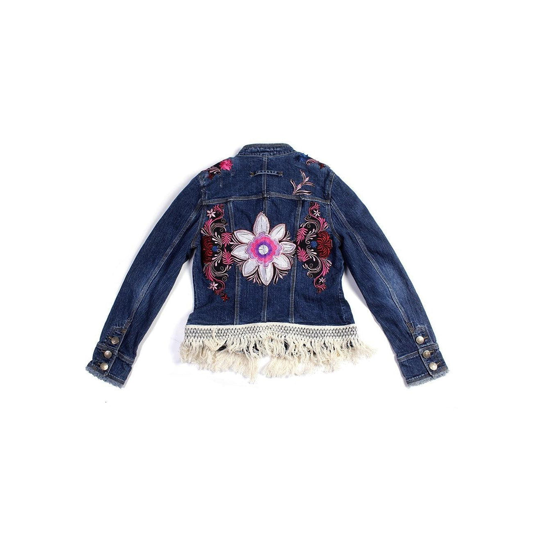 One-of-a-Kind Embroidered Tween Flower Denim Fringe Jacket - Thailand-Apparel-Lumily-Lumily MZ Fair Trade Nena & Co Hiptipico Novica Lucia's World emporium