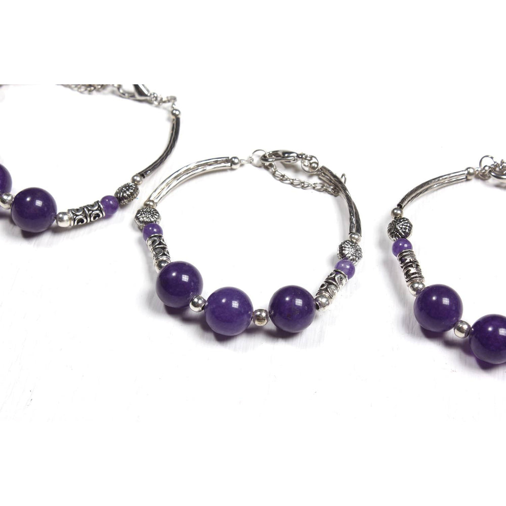 BUNDLE: Purple Stones With Silver Beads Bracelet 4 Pieces - Thailand-Bracelets-Lumily-Lumily MZ Fair Trade Nena & Co Hiptipico Novica Lucia's World emporium