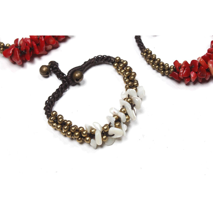 BUNDLE: Red and White Stone Bracelet Wax String 4 Pieces - Thailand-Bracelets-Lumily-Lumily MZ Fair Trade Nena & Co Hiptipico Novica Lucia's World emporium