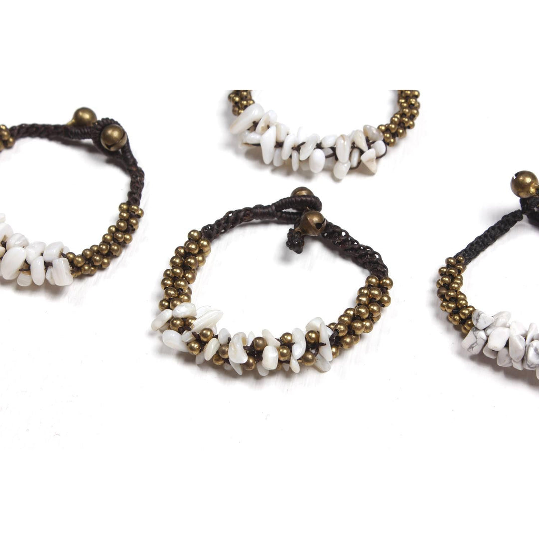 BUNDLE: Beautiful Boho Bracelet Wax String White Stone 4 Pieces - Thailand-Bracelets-Lumily-Lumily MZ Fair Trade Nena & Co Hiptipico Novica Lucia's World emporium