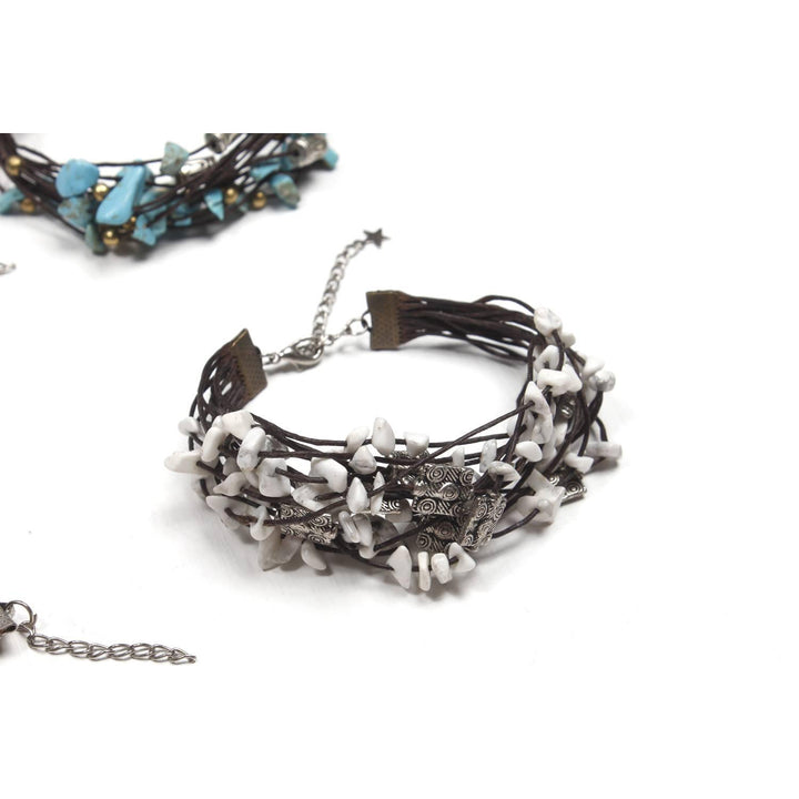 BUNDLE: Turquoise Stone Bracelet With Silver Beads 5 pieces - Thailand-Bracelets-Lumily-Lumily MZ Fair Trade Nena & Co Hiptipico Novica Lucia's World emporium
