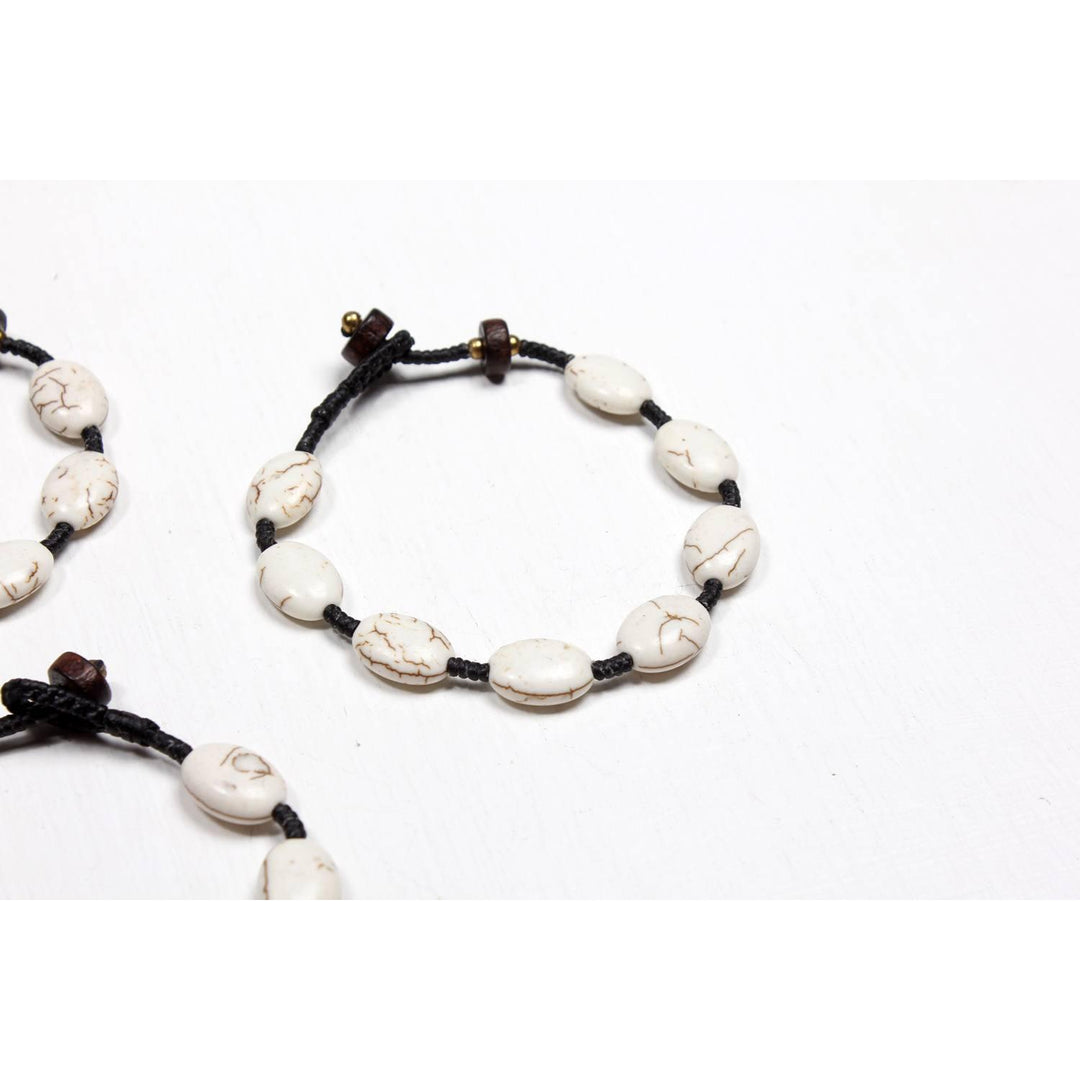BUNDLE: Oval Stone Bracelet White Beads 4 Pieces - Thailand-Bracelets-Lumily-Lumily MZ Fair Trade Nena & Co Hiptipico Novica Lucia's World emporium