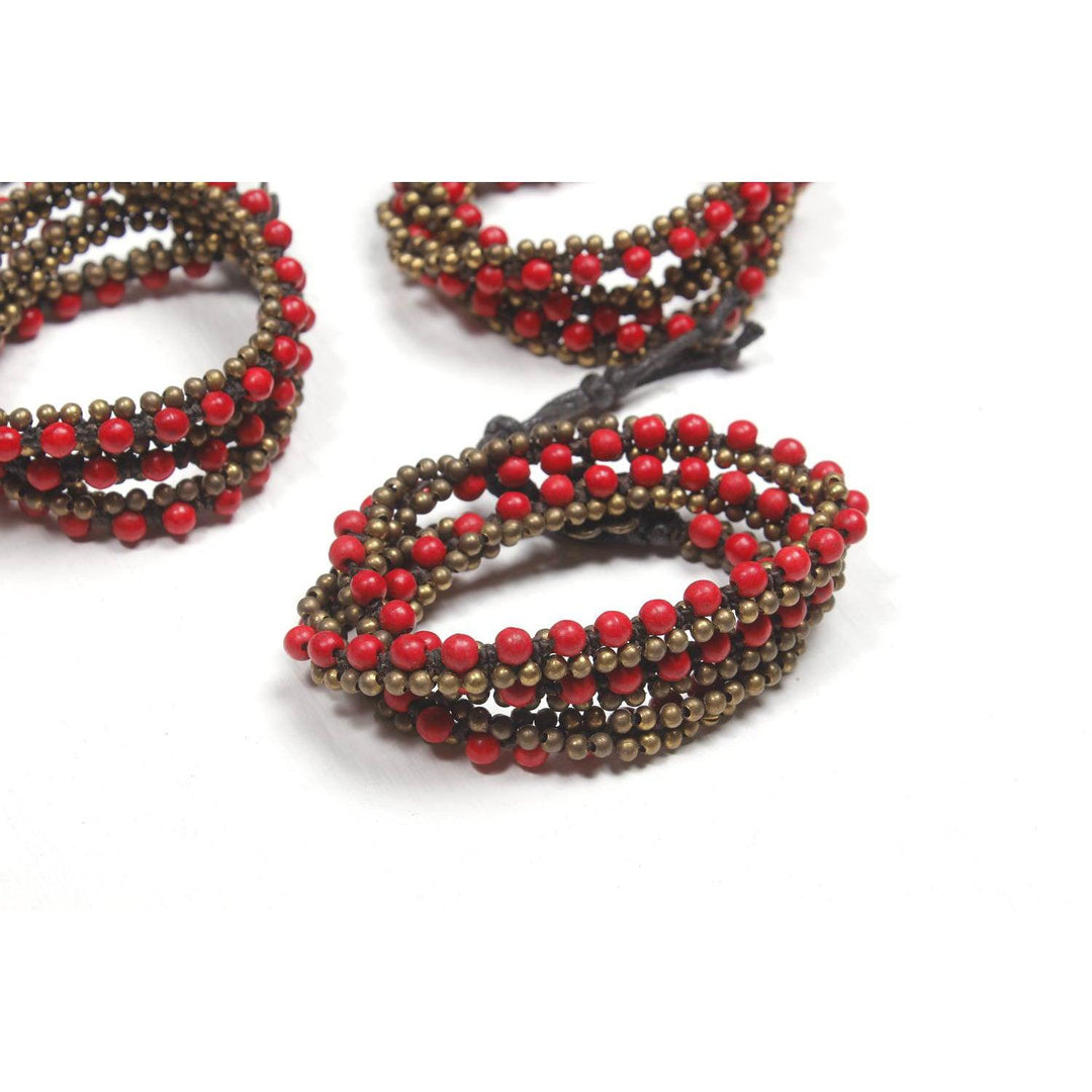 BUNDLE: Red Stone Made Boho-chic Wrap Bracelet 3 Pieces - Thailand-Bracelets-Lumily-Lumily MZ Fair Trade Nena & Co Hiptipico Novica Lucia's World emporium
