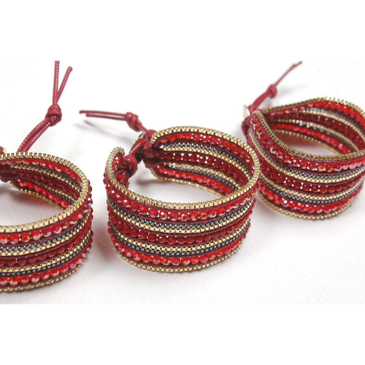 BUNDLE: Cuff Bead Red Bracelet 3 Pieces - Thailand-Bracelets-Lumily-Lumily MZ Fair Trade Nena & Co Hiptipico Novica Lucia's World emporium