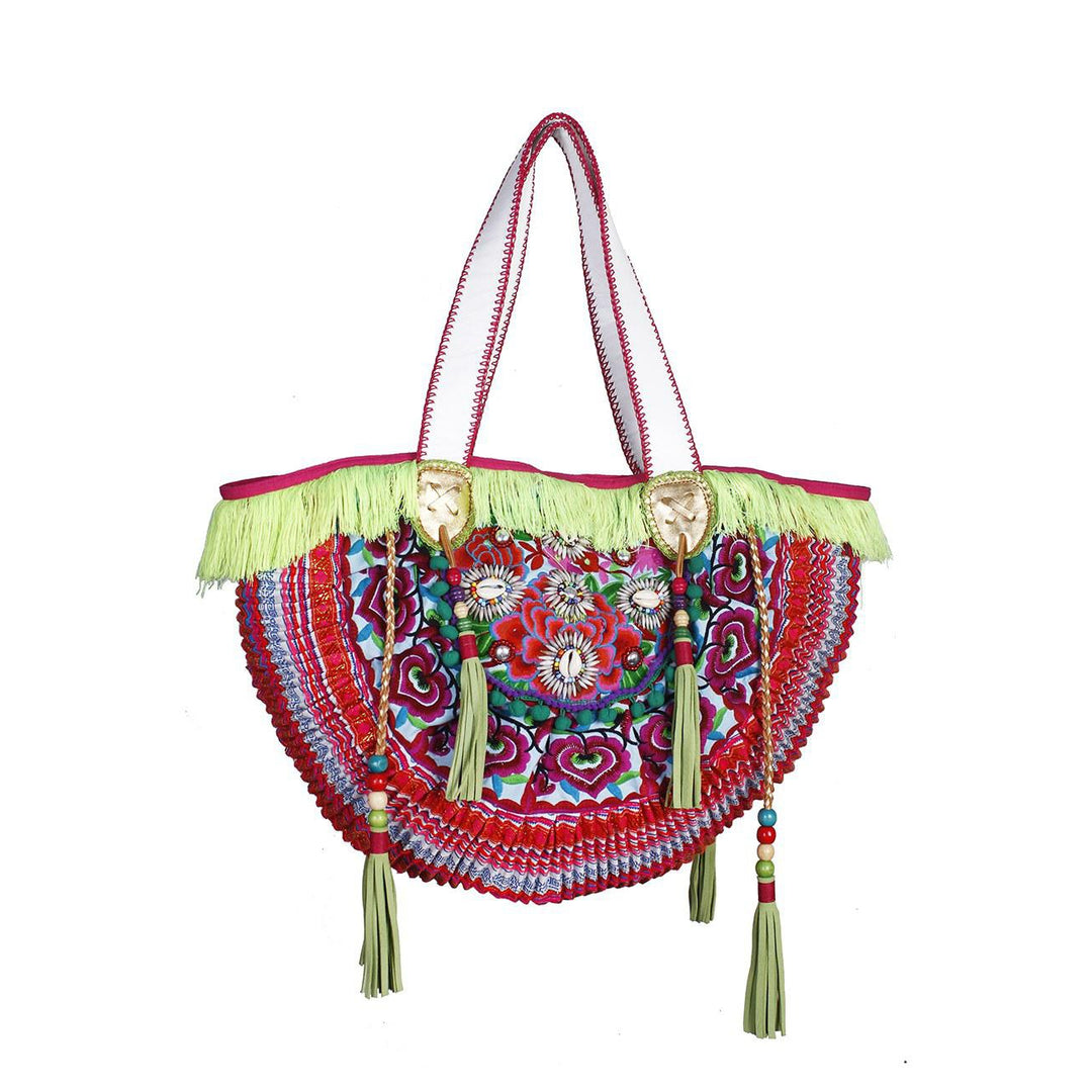 Ibiza Vintage Hmong Textile Half Moon Tote XL - Thailand-Bags-Lumily-Red-Lumily MZ Fair Trade Nena & Co Hiptipico Novica Lucia's World emporium