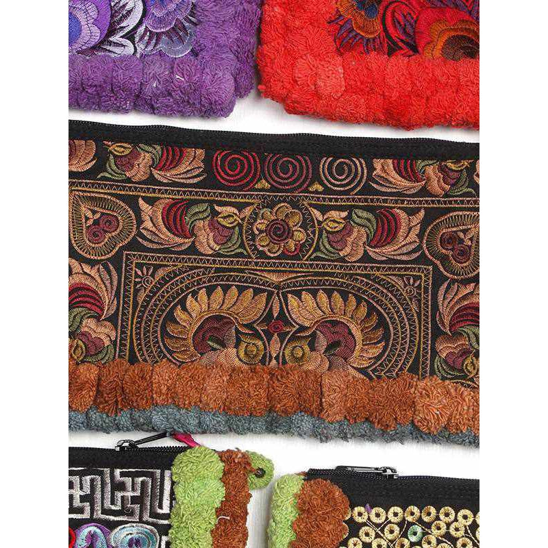 BUNDLE: 5 Piece Two-tone Pom Poms Wristlet Clutch - Thailand-Bags-Lumily-Lumily MZ Fair Trade Nena & Co Hiptipico Novica Lucia's World emporium