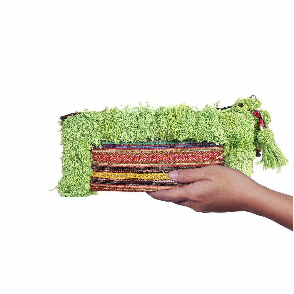 One-of-a-Kind Vintage Hmong Textile Upcycled Clutch Fair Trade Artisan Bag - Thailand-Bags-Lumily-Green-Lumily MZ Fair Trade Nena & Co Hiptipico Novica Lucia's World emporium