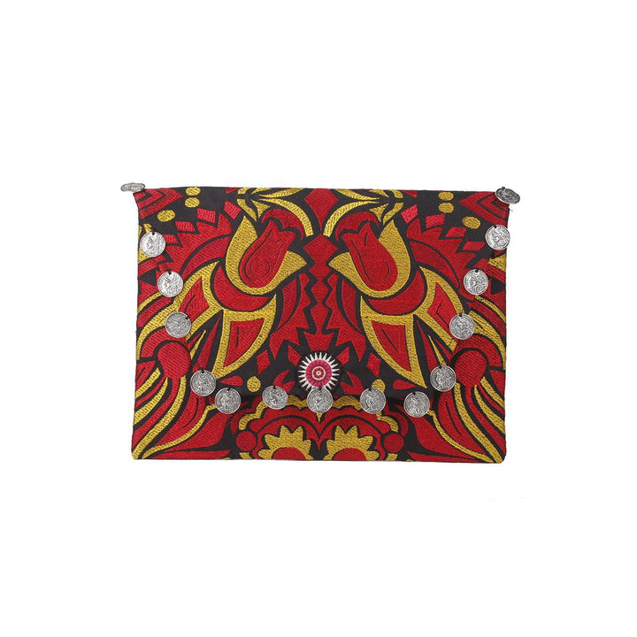 Hmong Embroidered Carnival Coin Clutch | iPad Bag - Thailand-Bags-Lumily-Red & Gold-Lumily MZ Fair Trade Nena & Co Hiptipico Novica Lucia's World emporium