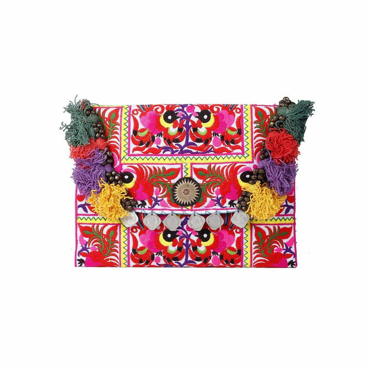 Embroidered Multi Tassel Clutch Bag | IPad Case - Thailand-Bags-Lumily-Red Multicolor-Lumily MZ Fair Trade Nena & Co Hiptipico Novica Lucia's World emporium