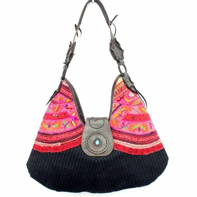 Hmong Jacket Sleeve Shoulder Bag - Thailand-Bags-Lumily-Pink-Lumily MZ Fair Trade Nena & Co Hiptipico Novica Lucia's World emporium