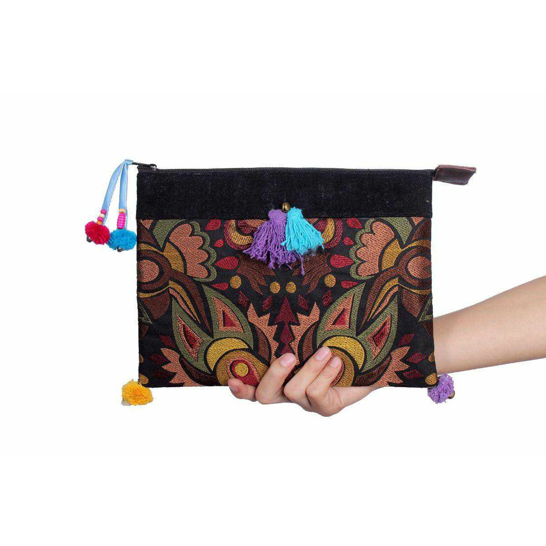 Handcrafted Embroidered Clutch | iPad Bag - Thailand-Bags-Lumily-Mocha-Lumily MZ Fair Trade Nena & Co Hiptipico Novica Lucia's World emporium