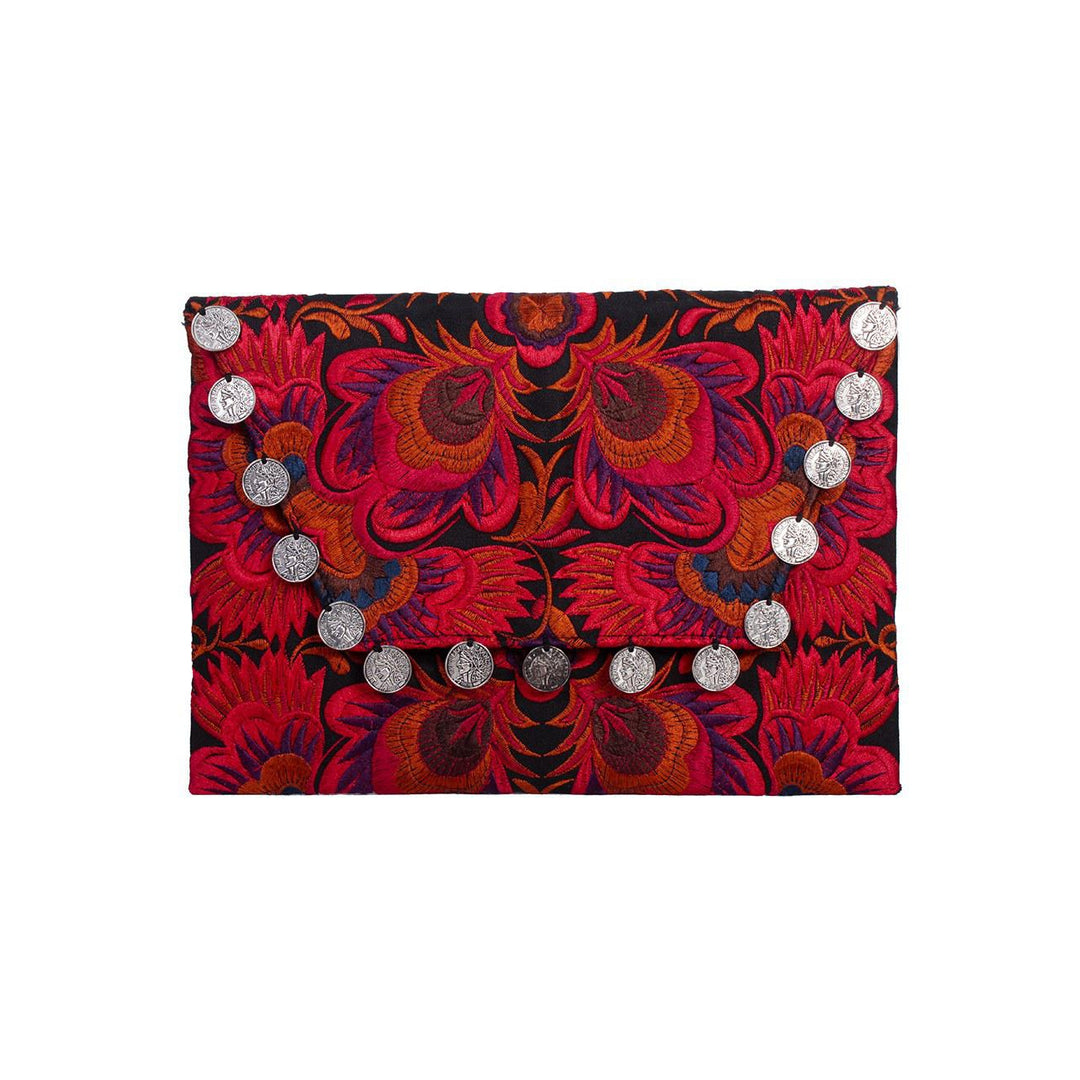 Hmong Embroidered Carnival Coin Clutch | iPad Bag - Thailand-Bags-Lumily-Red & Black-Lumily MZ Fair Trade Nena & Co Hiptipico Novica Lucia's World emporium