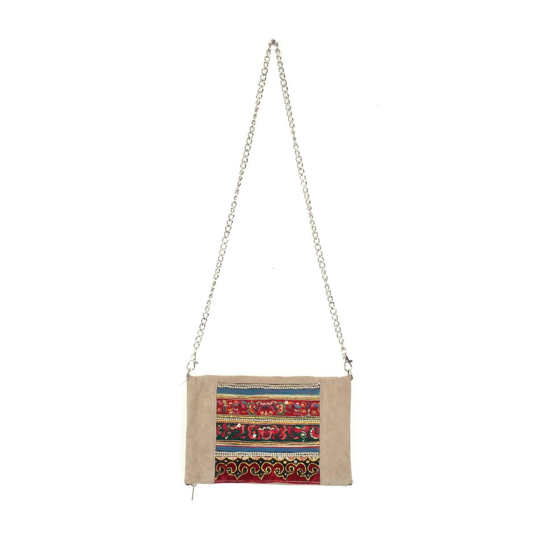 Vintage Fabric + Leather Cross-Body Bag | Clutch With Chain Strap - Thailand-Bags-Lumily-Lumily MZ Fair Trade Nena & Co Hiptipico Novica Lucia's World emporium