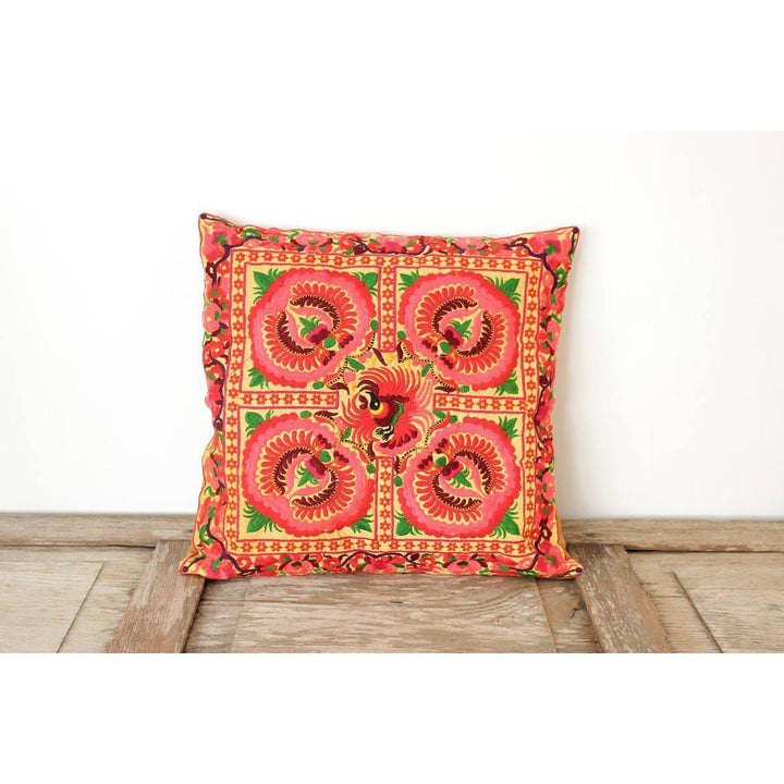 Hmong Bird Embroidered Pillow Cover - Thailand-Decor-Lumily-Orange & Green-Lumily MZ Fair Trade Nena & Co Hiptipico Novica Lucia's World emporium