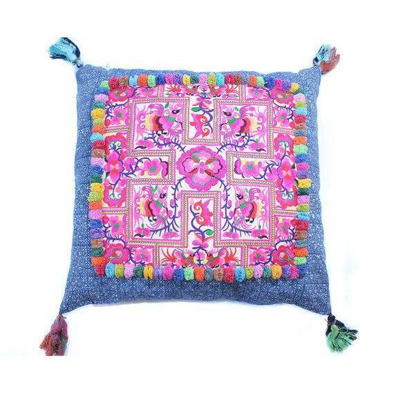 Batik Printed Embroidery Fabric Geometric Cushion- Thailand-Decor-Lumily-Blue-Lumily MZ Fair Trade Nena & Co Hiptipico Novica Lucia's World emporium