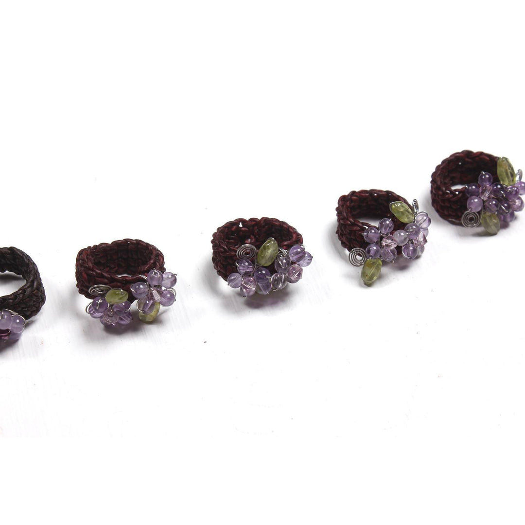 BUNDLE: Handmade Purple Flower With Wax String Ring 6 & 5 Pieces - Thailand-Jewelry-Lumily-Lumily MZ Fair Trade Nena & Co Hiptipico Novica Lucia's World emporium