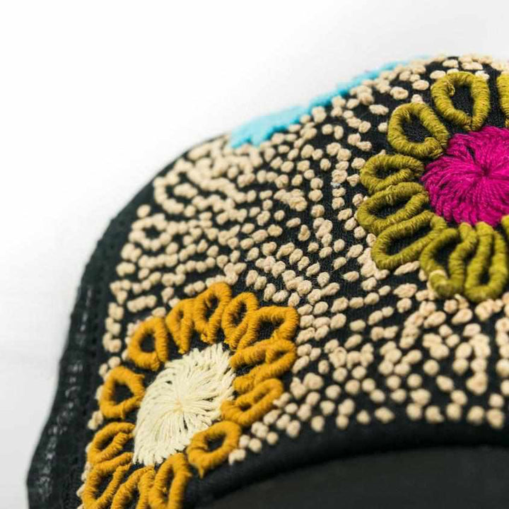 Tulum Hand Embroidered Trucker Flower Hat - Mexico-Apparel-Lumily-Lumily MZ Fair Trade Nena & Co Hiptipico Novica Lucia's World emporium