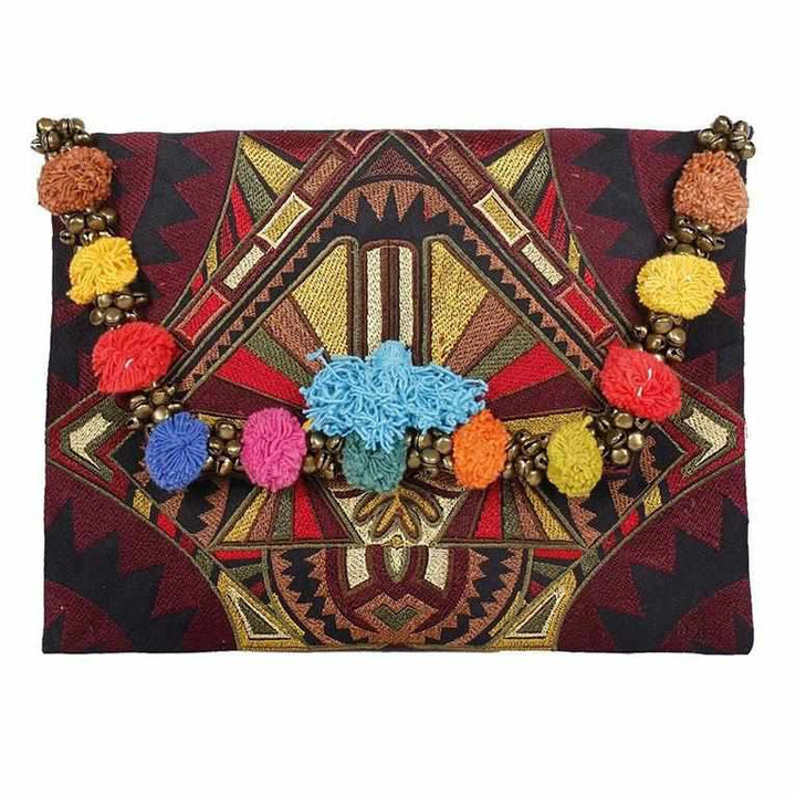 Pom Pom Embroidered Tribal Clutch | iPad Bag - Thailand-Bags-Lumily-Style 1-Lumily MZ Fair Trade Nena & Co Hiptipico Novica Lucia's World emporium