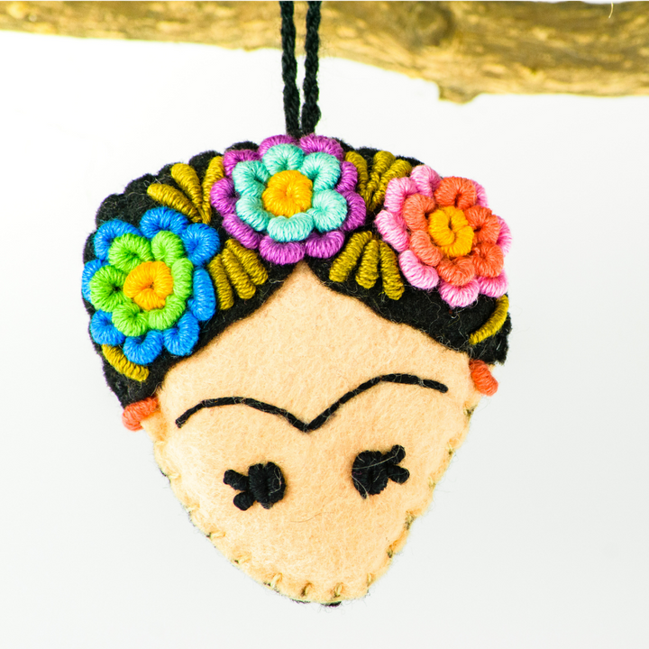 Frida Kahlo Felted Embroidered Ornament - Mexico-Decor-Rebeca y Francisco (Mexico)-Lumily MZ Fair Trade Nena & Co Hiptipico Novica Lucia's World emporium