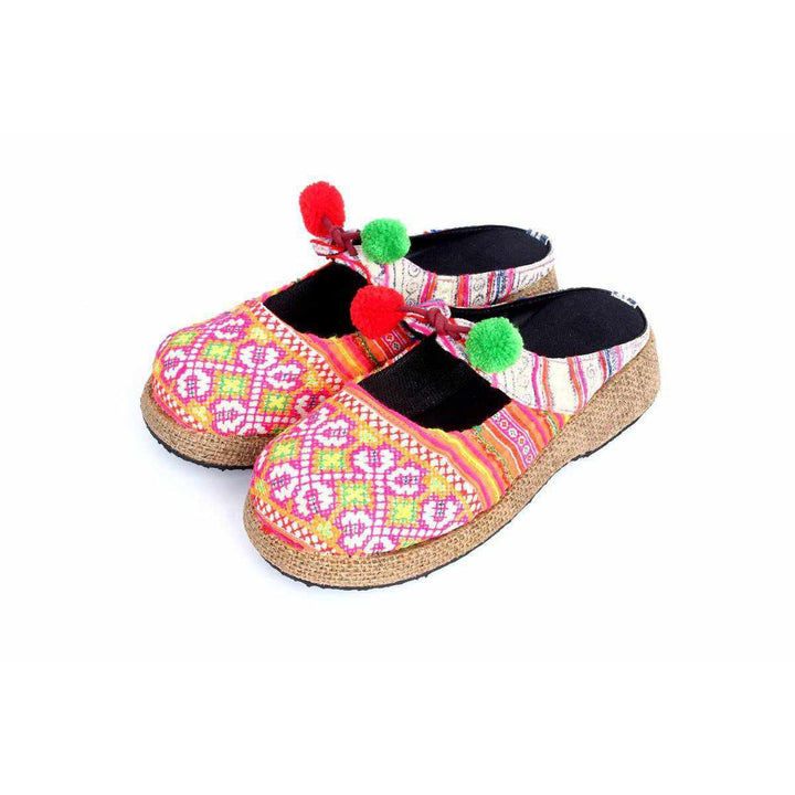 Upcycled Hmong Textile Fabric Clog Shoes - Thailand-Apparel-Lumily-Size 36-Lumily MZ Fair Trade Nena & Co Hiptipico Novica Lucia's World emporium