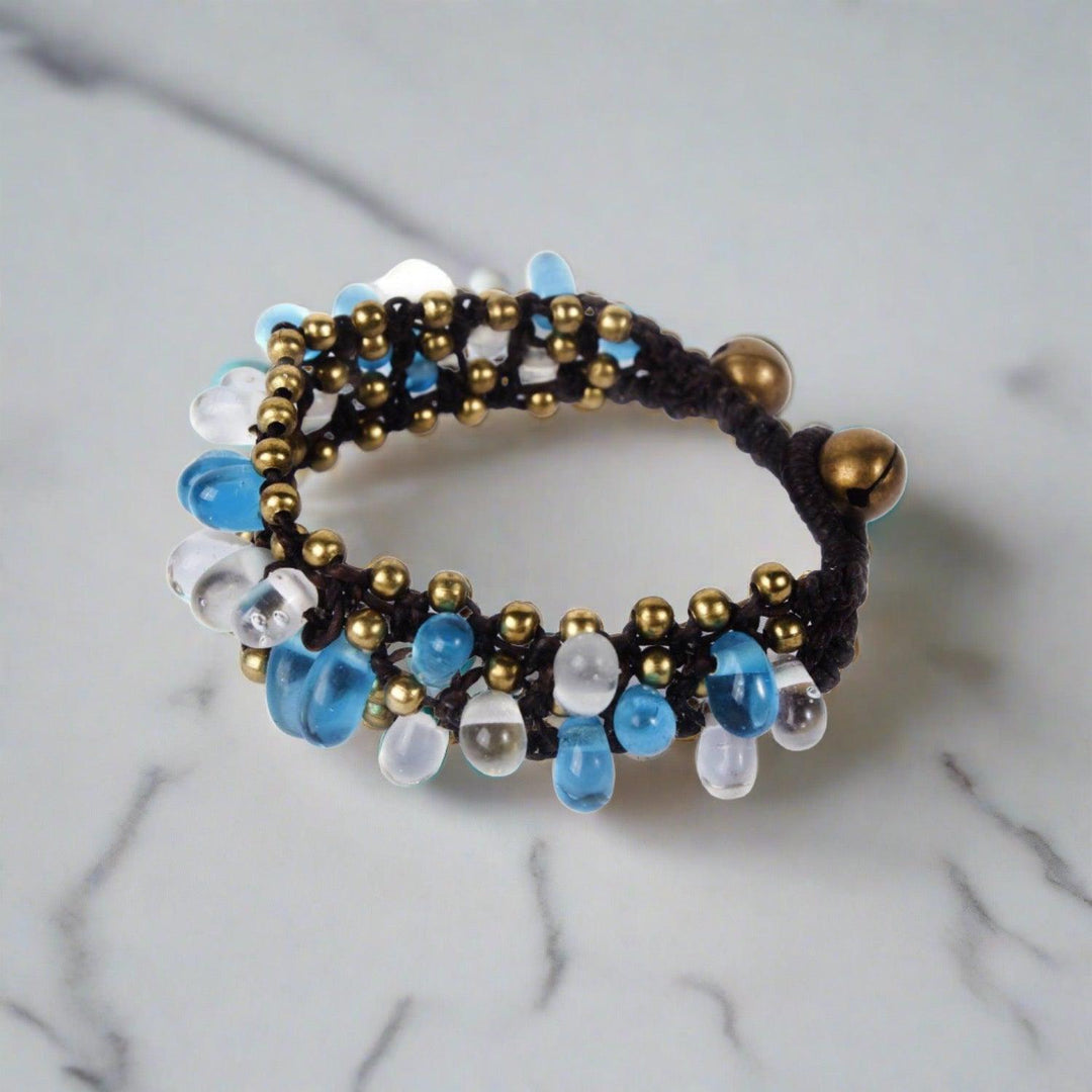 BUNDLE: 11 Piece Blue Bubble Beaded Brass Bracelet - Thailand-Bracelets-Lumily-Lumily MZ Fair Trade Nena & Co Hiptipico Novica Lucia's World emporium