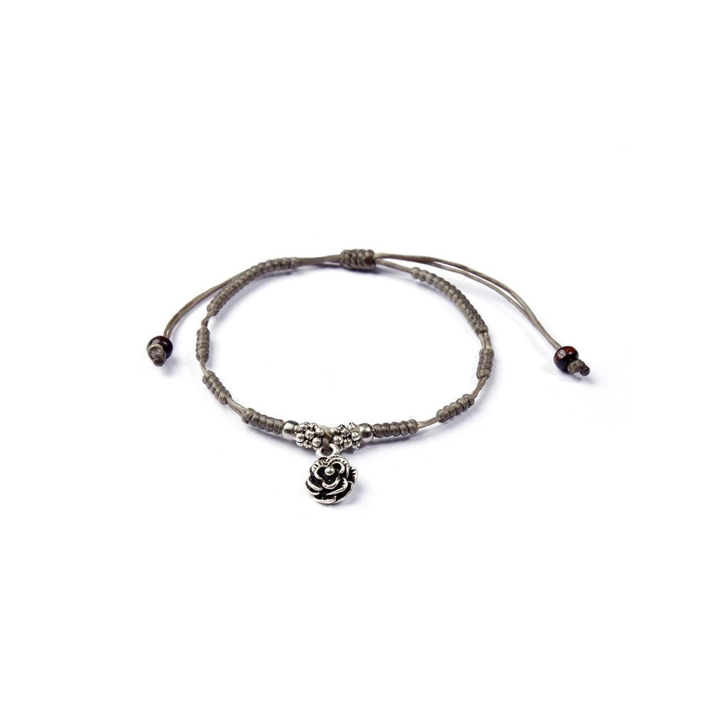 Hmong Silver .925 Charm Adjustable Wax String Bracelet - Thailand-Bracelets-Nu Shop-Grey-Lumily MZ Fair Trade Nena & Co Hiptipico Novica Lucia's World emporium