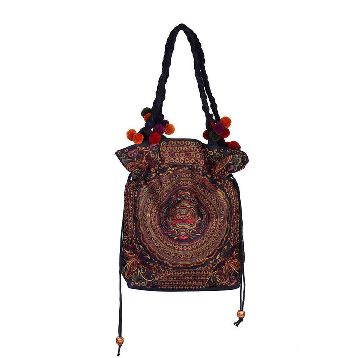 Cinch Hmong Embroidered Shoulder Purse - Thailand-Bags-Lumily-Brown-Lumily MZ Fair Trade Nena & Co Hiptipico Novica Lucia's World emporium