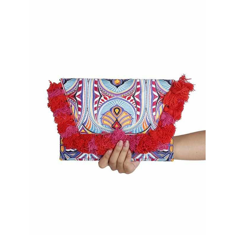 Embroidered Multi Tassel Bird Clutch Bag - Thailand-Bags-Lumily-Red-Lumily MZ Fair Trade Nena & Co Hiptipico Novica Lucia's World emporium