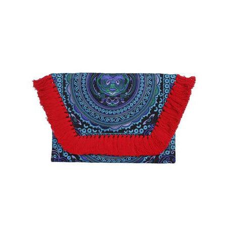 Embroidered Multi Tassel Bird Clutch Bag - Thailand-Bags-Lumily-Blue & Red-Lumily MZ Fair Trade Nena & Co Hiptipico Novica Lucia's World emporium