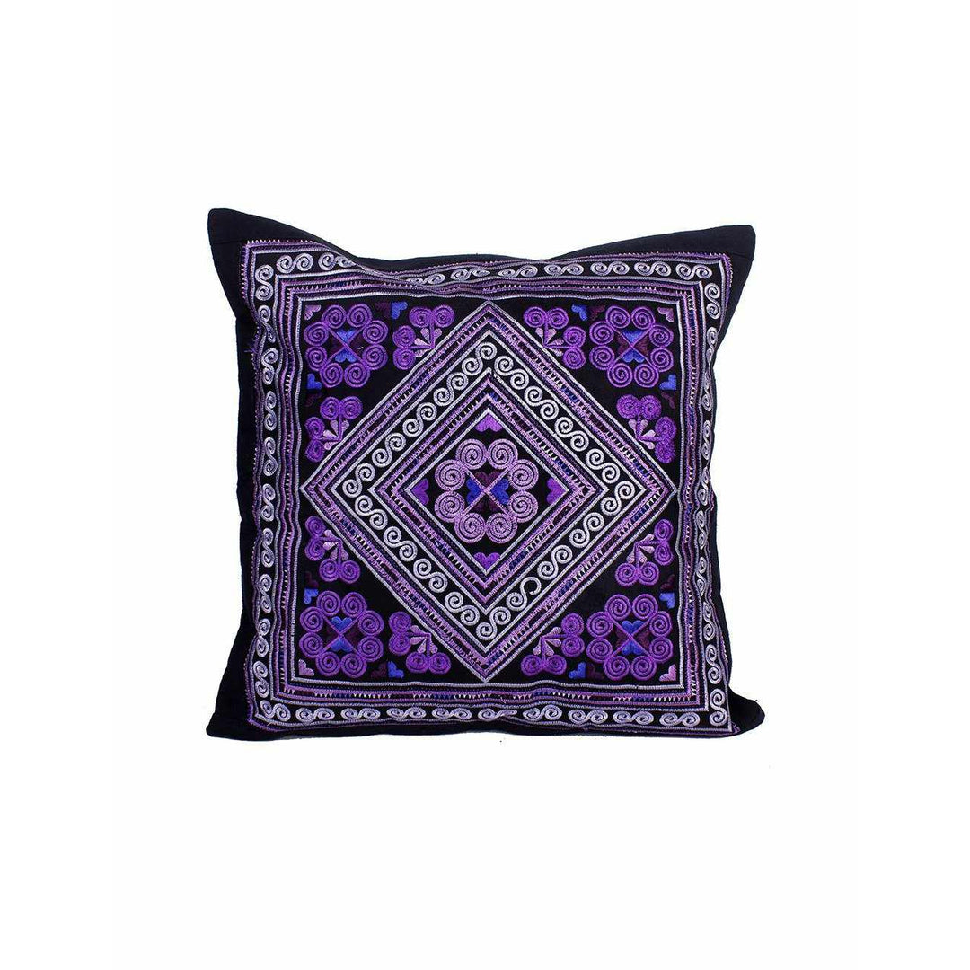 Diamond Flower Embroidered Pillow Cover - Thailand-Decor-Lumily-Purple-Lumily MZ Fair Trade Nena & Co Hiptipico Novica Lucia's World emporium