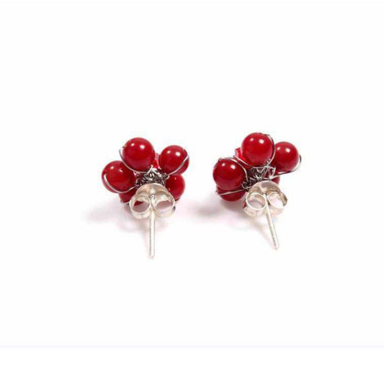 Flower Stud Semi-precious .925 Silver Stone Earrings- Thailand-Jewelry-Lumily-Red-Lumily MZ Fair Trade Nena & Co Hiptipico Novica Lucia's World emporium