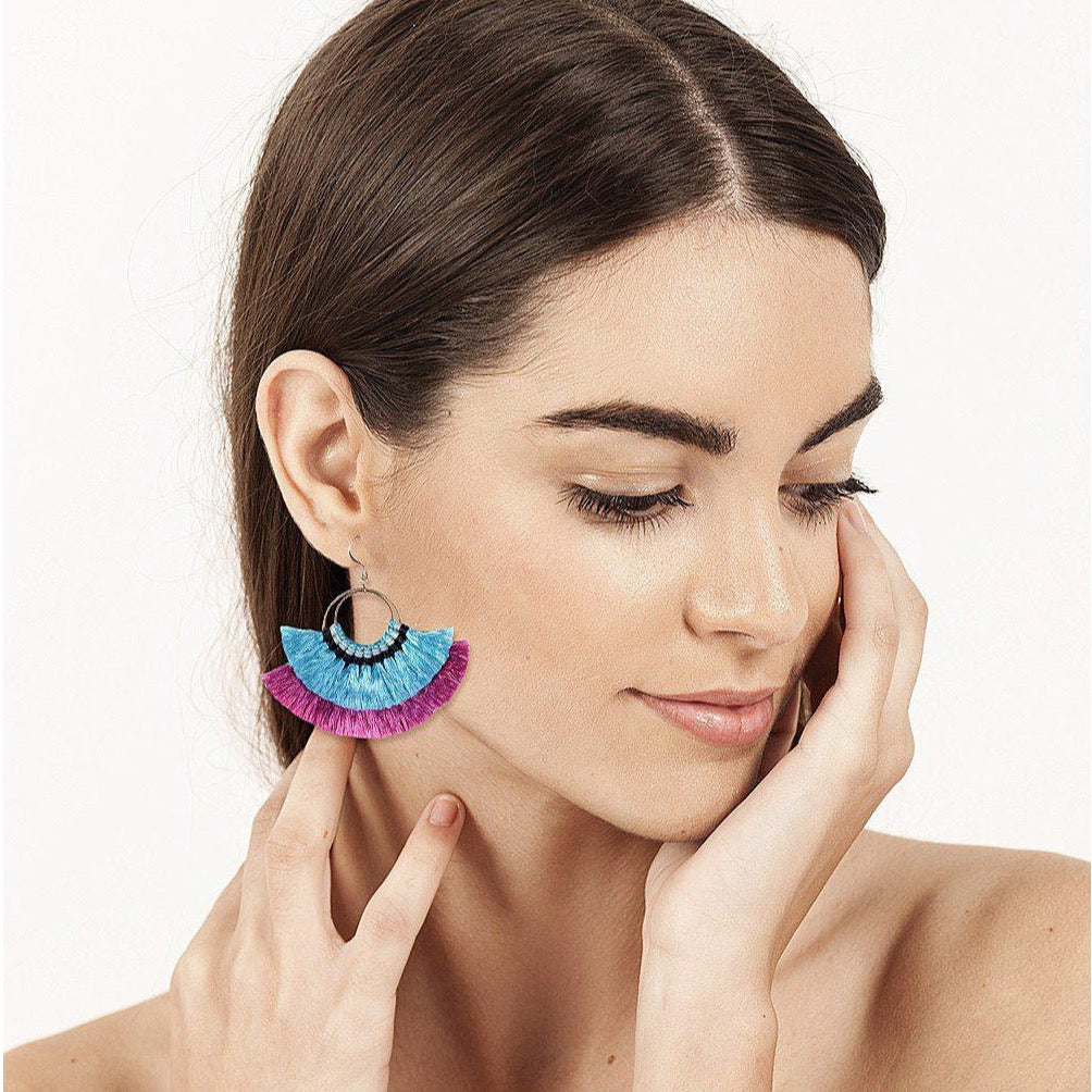 Double Fan Tassel Earrings - Thailand-Jewelry-Kannika Chimkam-Lumily MZ Fair Trade Nena & Co Hiptipico Novica Lucia's World emporium