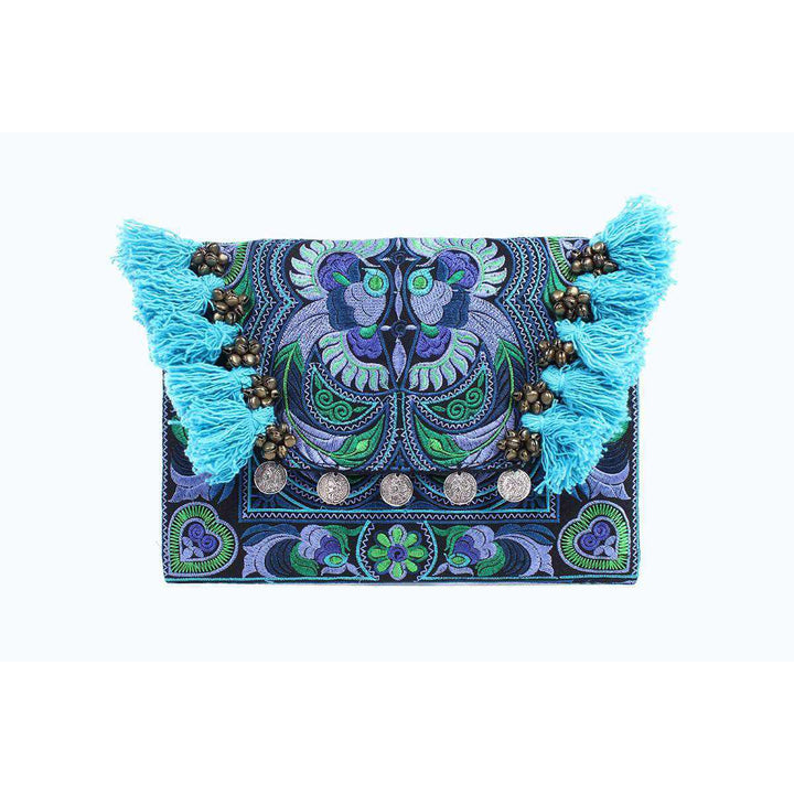 Embroidered Multi Tassel Clutch Bag | IPad Case - Thailand-Bags-Lumily-Blue Bird-Lumily MZ Fair Trade Nena & Co Hiptipico Novica Lucia's World emporium