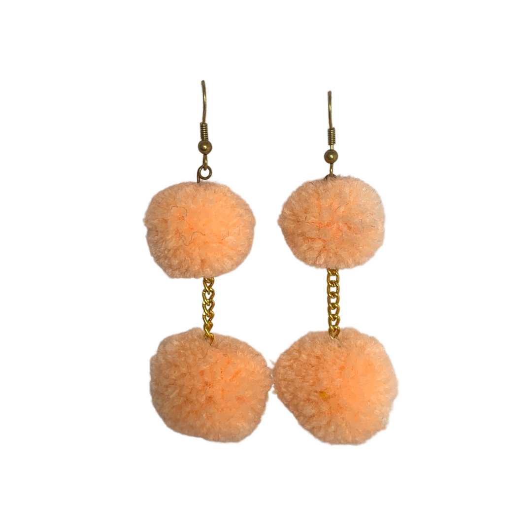 Pom Pom Brass Chain Earrings - Thailand-Jewelry-Lumily-Ivory Peach-Lumily MZ Fair Trade Nena & Co Hiptipico Novica Lucia's World emporium
