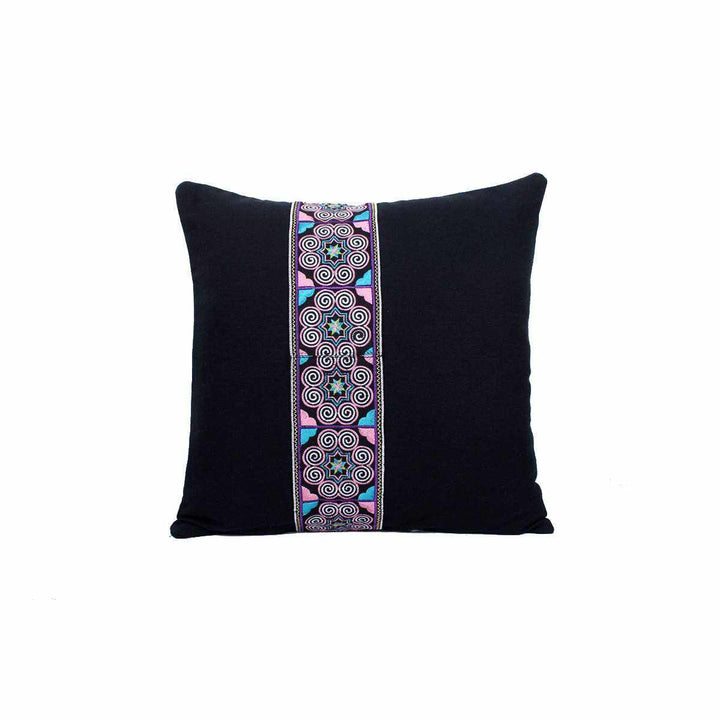 Reina Embroidered Pillow Cover - Thailand-Decor-Lumily-Black-Lumily MZ Fair Trade Nena & Co Hiptipico Novica Lucia's World emporium