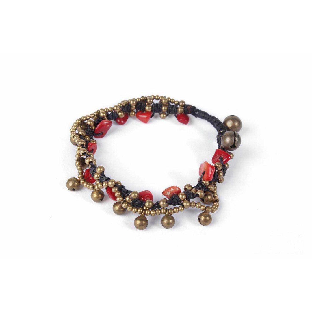 BUNDLE: 15 Piece Red Stone & Brass Bells Bracelet - Thailand-Bracelets-Lumily-Lumily MZ Fair Trade Nena & Co Hiptipico Novica Lucia's World emporium